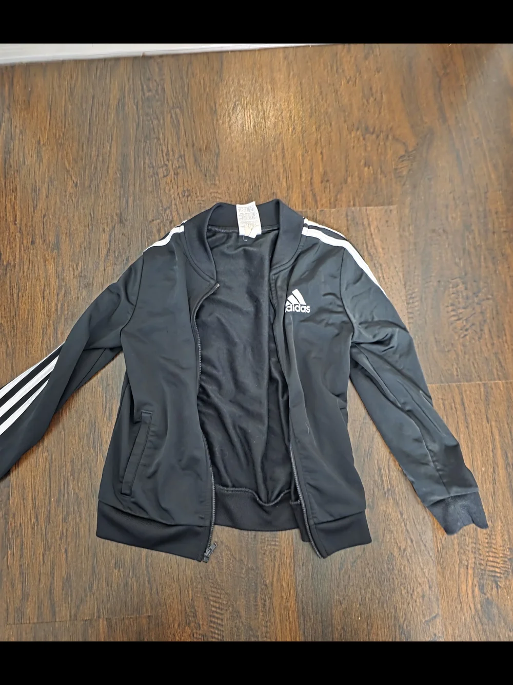 Girls Adidas Black Track Jacket with White Stripes 10/12